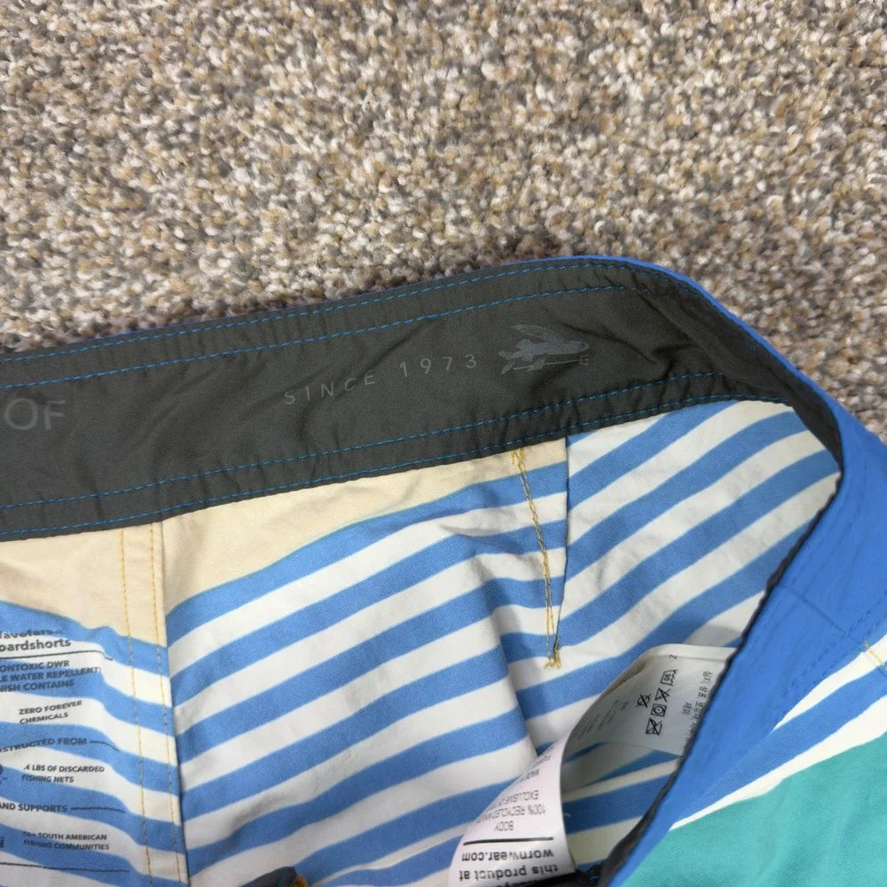 Patagonia Wavefarer Boardshorts Mens 30 Striped Blue Orange Recycled Nylon Swim